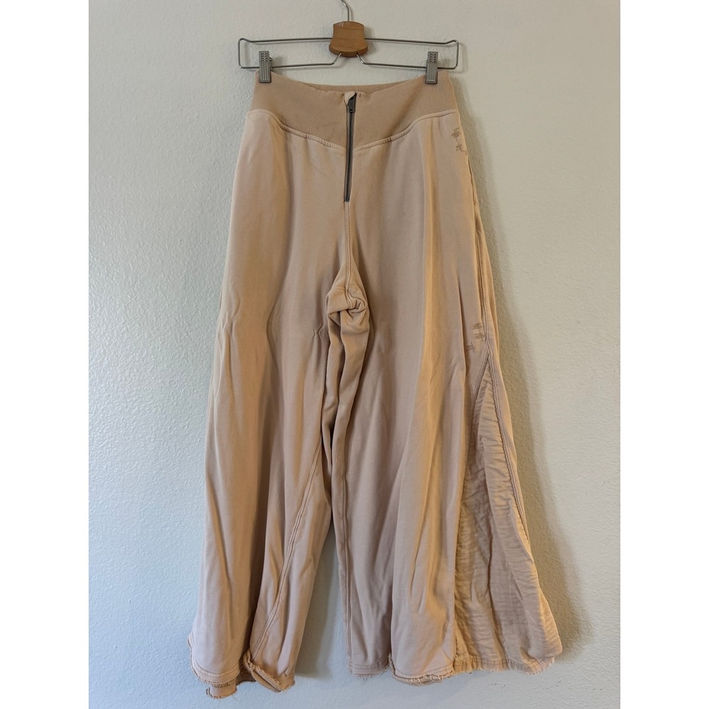 Free People Movement Wide Leg Sweatpants High Rise Zip Peach Tan XS Excellent